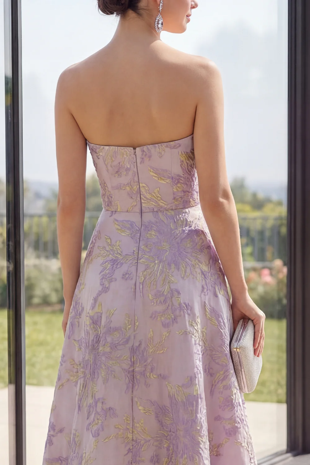 Robe Maxi fleurie Dusty Lilas Jacquard Bustless A Line - Image 4