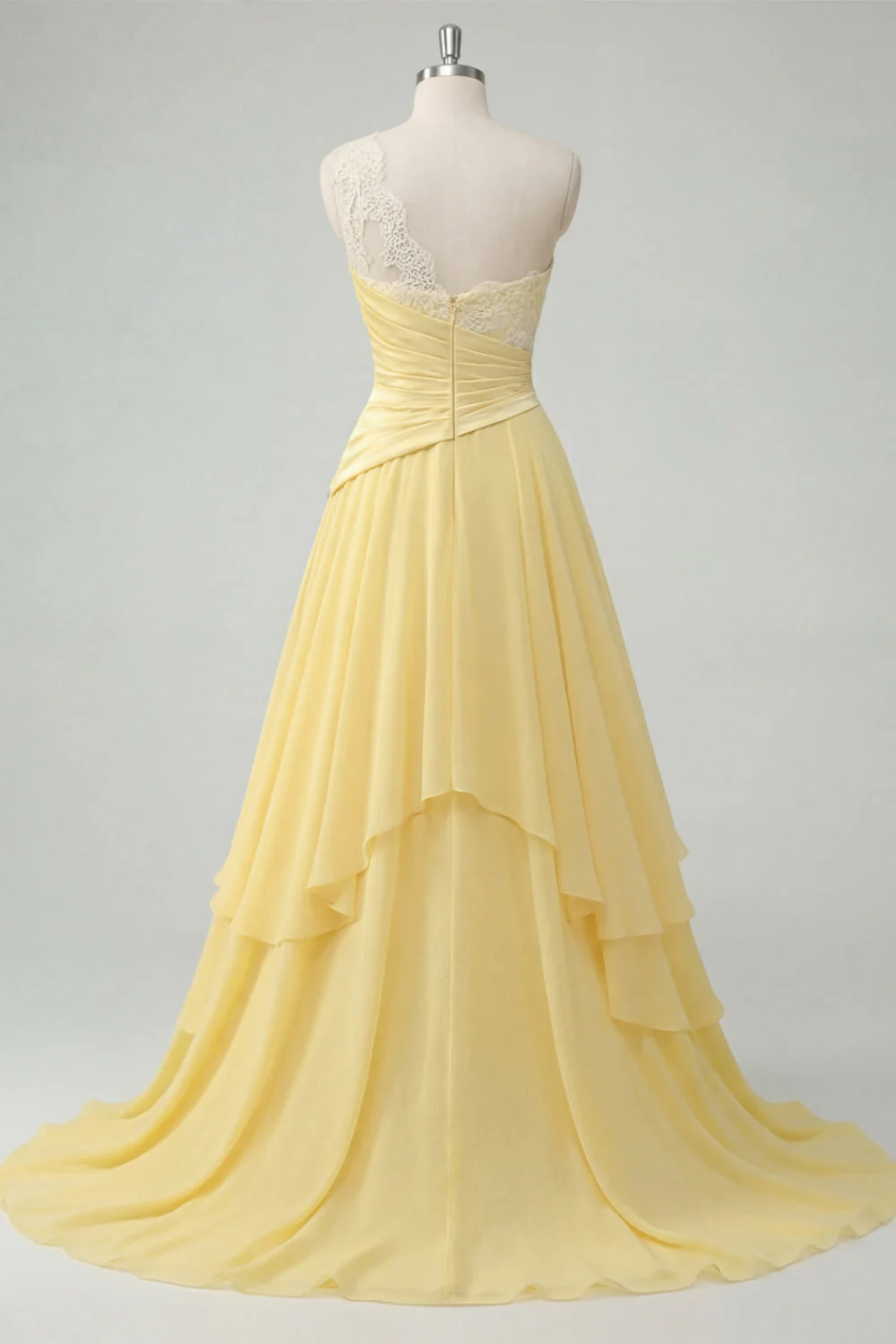 Robe Maxi jaune beurre chiffon ligne en A à une épaule froncée - Image 2