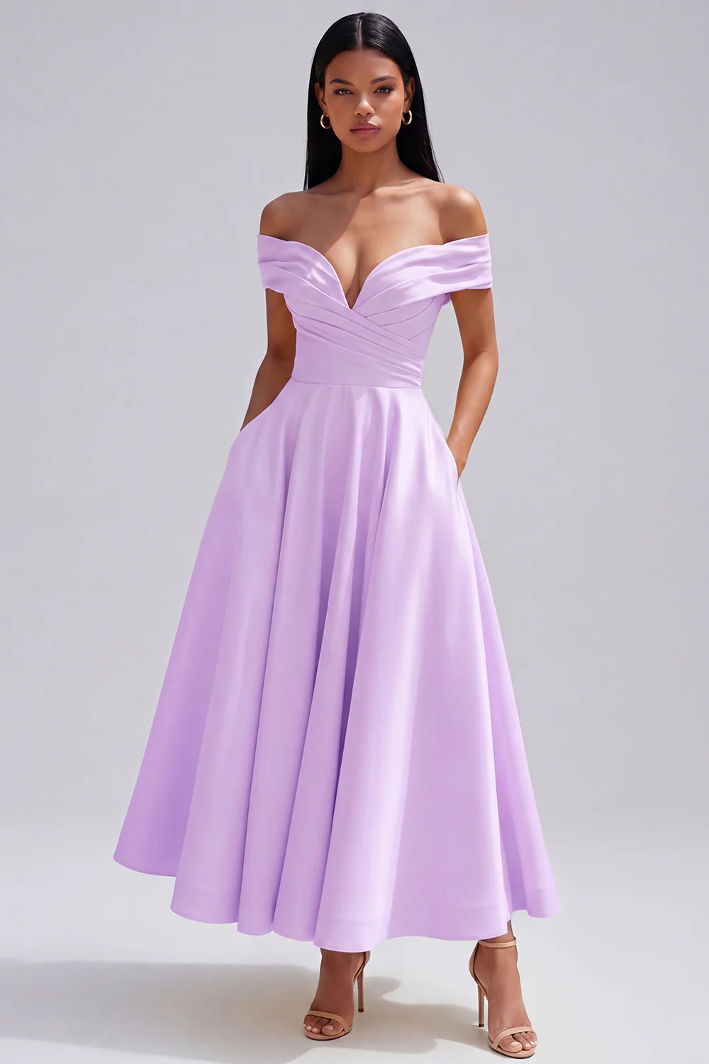 Robe maxi jaune ligne A à épaules dénudées, avec poches - Image 11