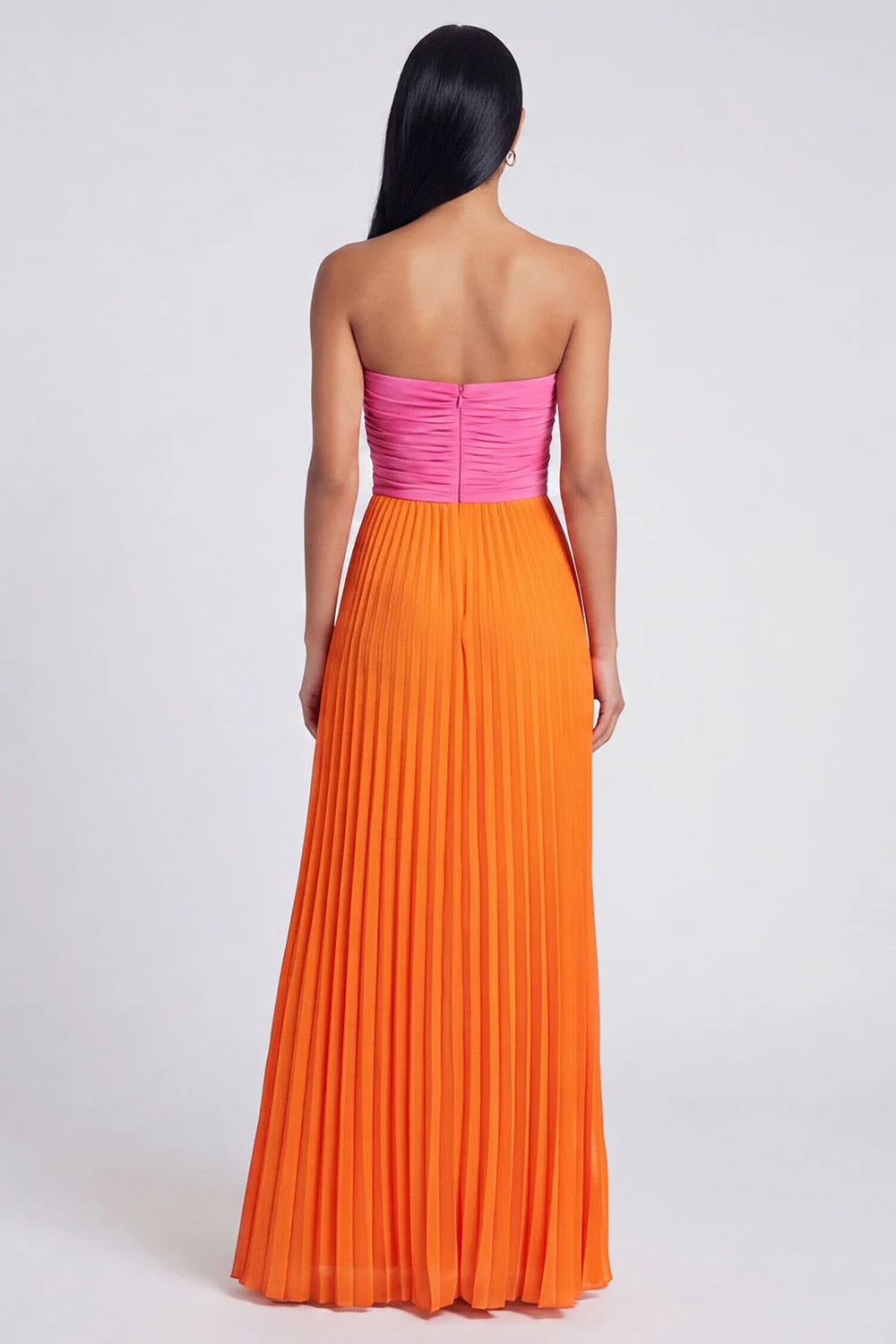 Robe Maxi plissée rose et orange A-Line Sweetheart avec nœud - Image 2