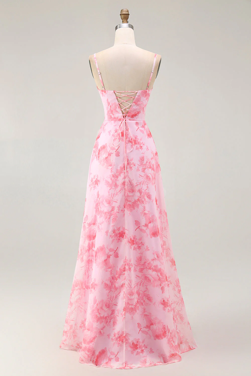 Robe maxi trapèze à col bénitier floral rose avec fente - Image 2