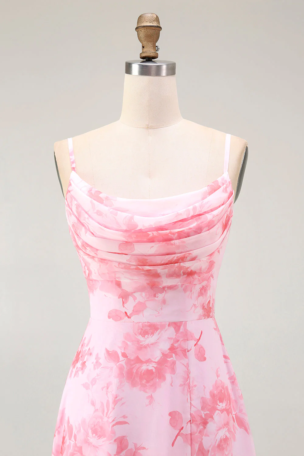 Robe maxi trapèze à col bénitier floral rose avec fente - Image 4