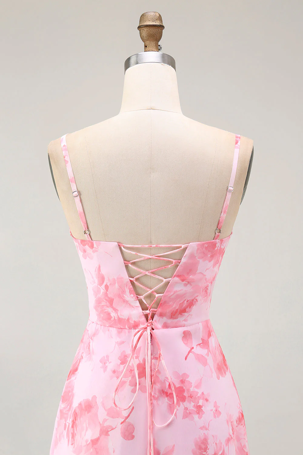 Robe maxi trapèze à col bénitier floral rose avec fente - Image 5