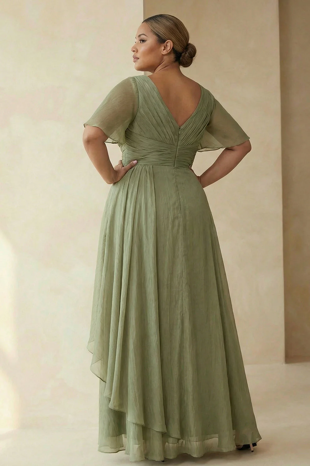 Robe mère de la mariée à manches franzées Sage Dusty Line, ligne A, - Image 2