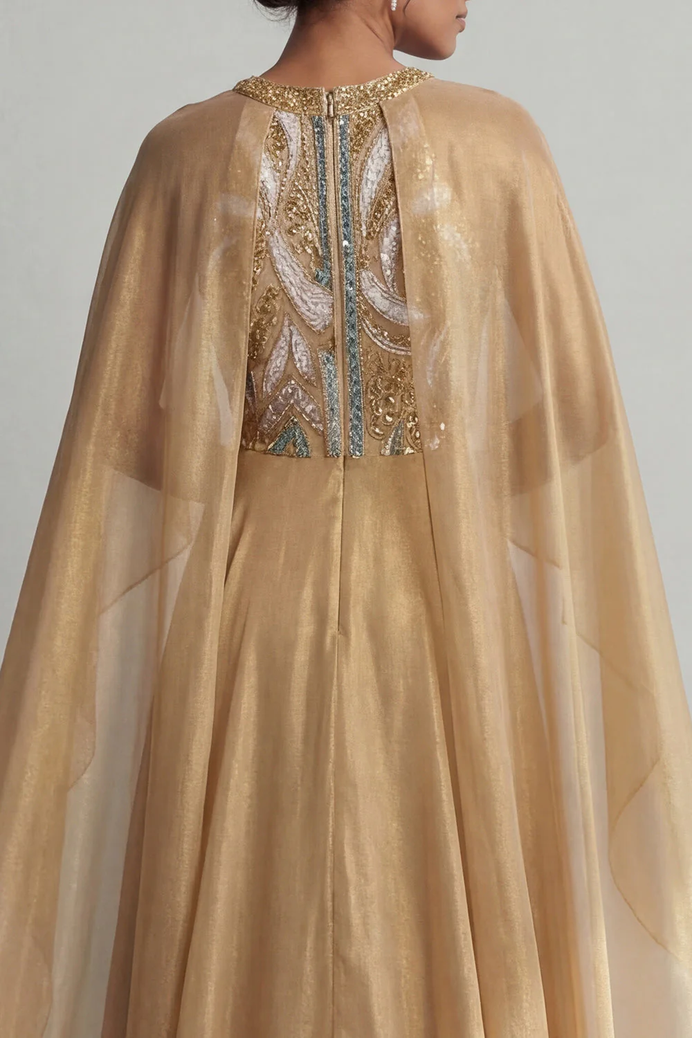 Robe Mère de la Mariée à manches longues en A-Line Champagne - Image 5
