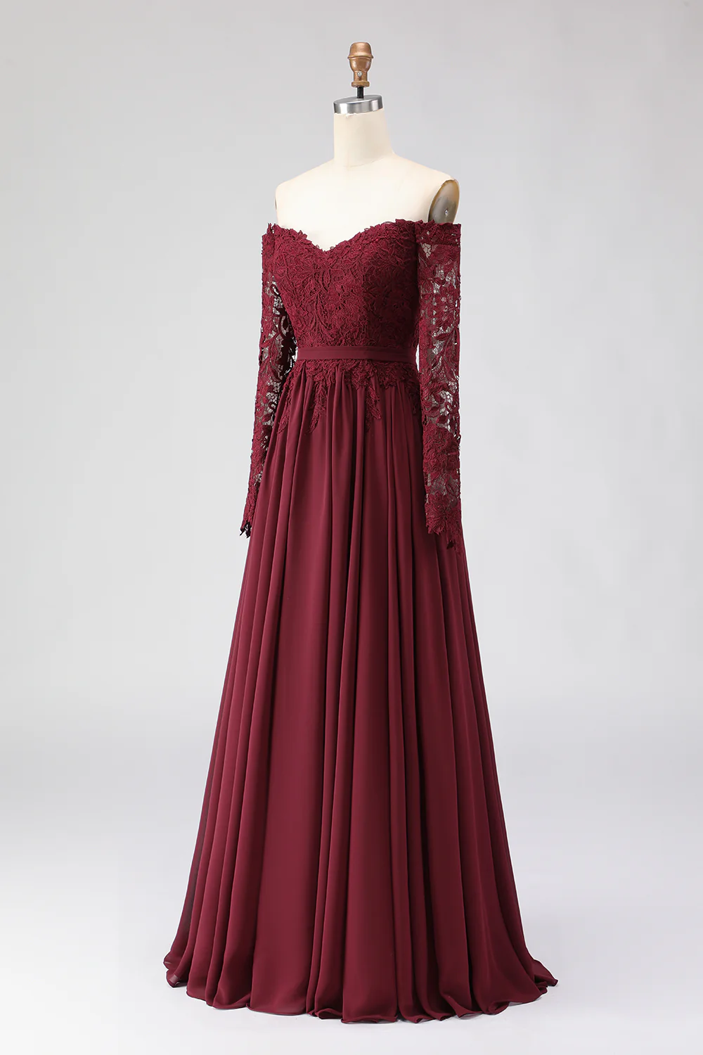 Robe mère de la mariée en laçon en lache Cabernet à la ligne A - Image 3