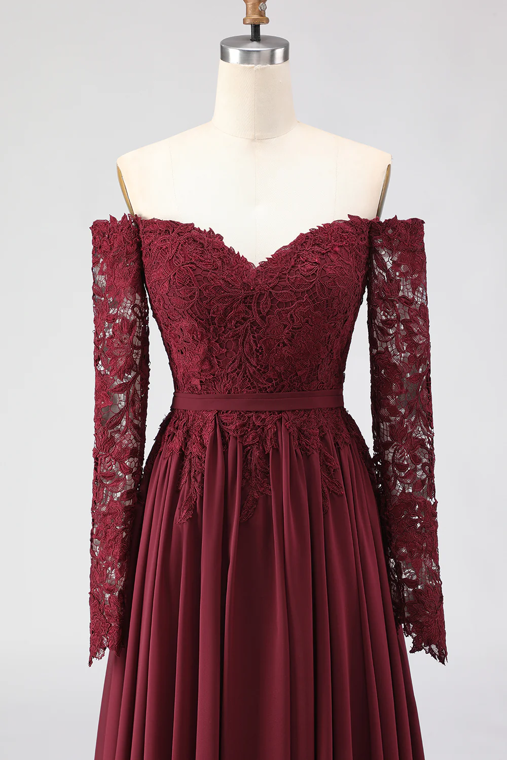 Robe mère de la mariée en laçon en lache Cabernet à la ligne A - Image 4