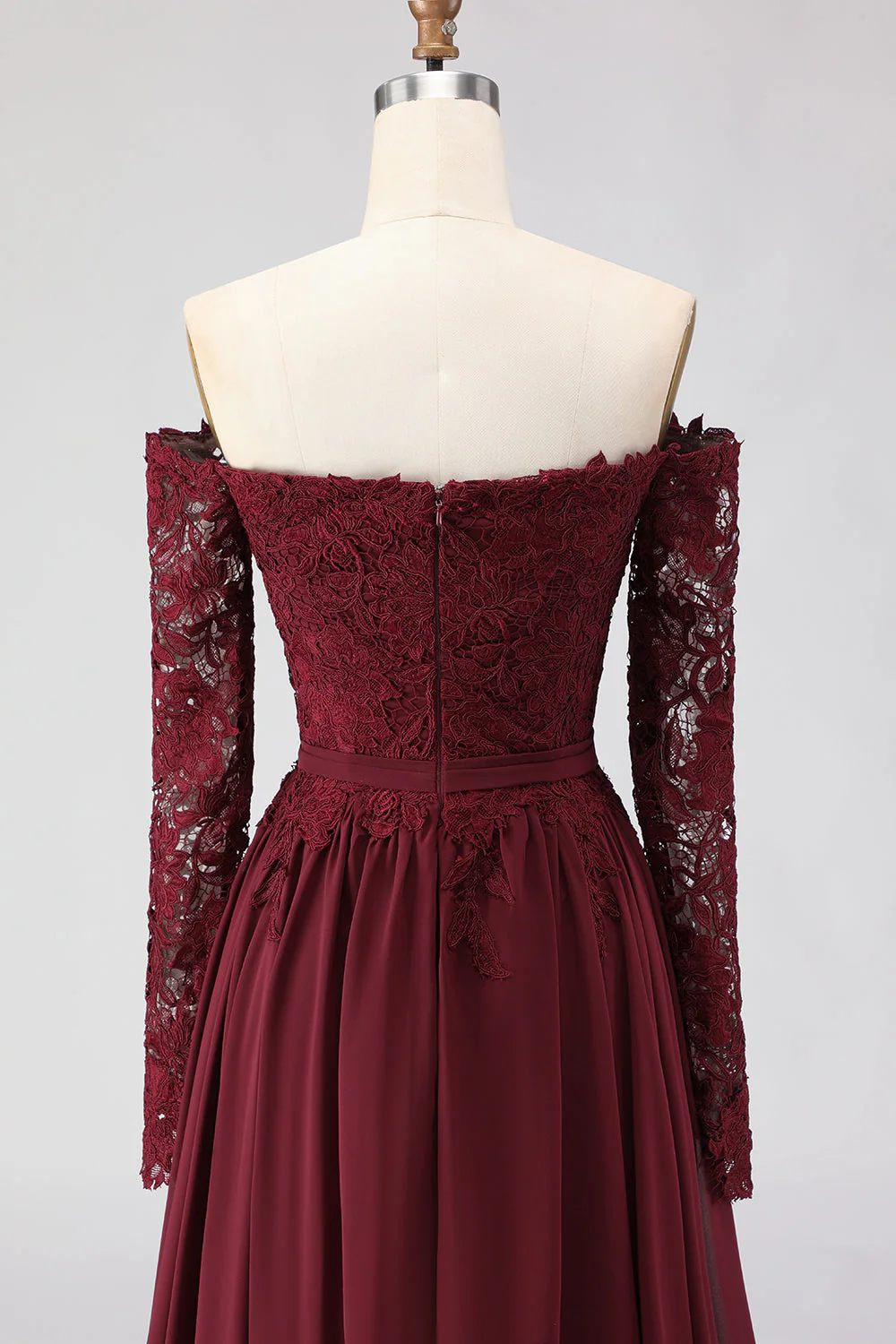Robe mère de la mariée en laçon en lache Cabernet à la ligne A - Image 5