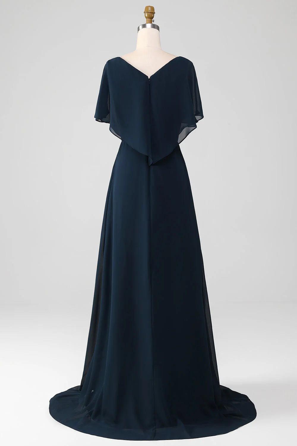 Robe mère de la mariée en mousseline marine à col en V et taille grande taille en mousseline - Image 8