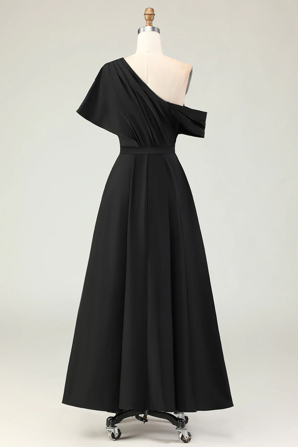 Robe Mère De La Mariée En Satin Noir Une Ligne Avec Poches - Image 2
