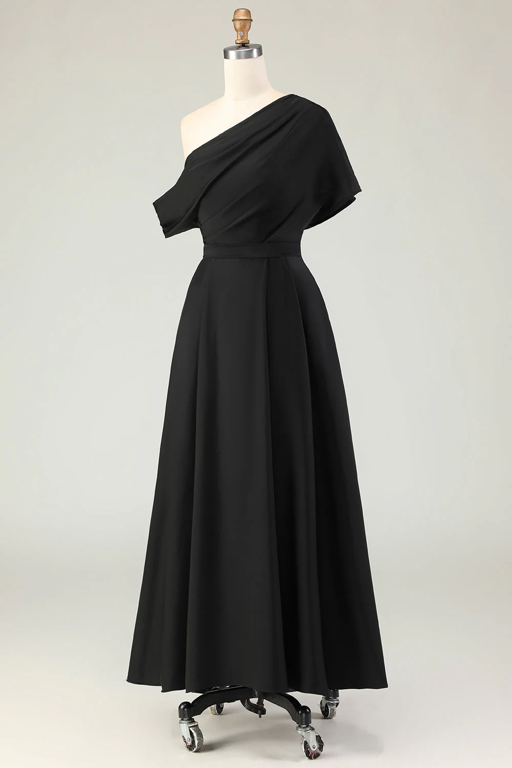 Robe Mère De La Mariée En Satin Noir Une Ligne Avec Poches - Image 3