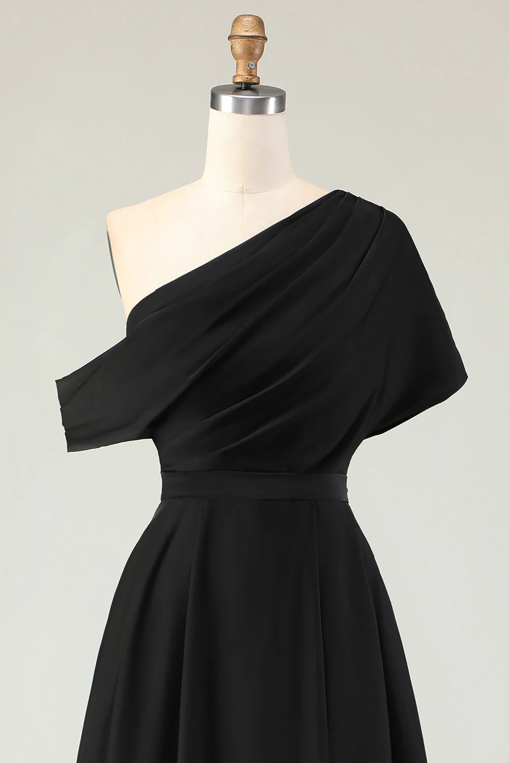 Robe Mère De La Mariée En Satin Noir Une Ligne Avec Poches - Image 4