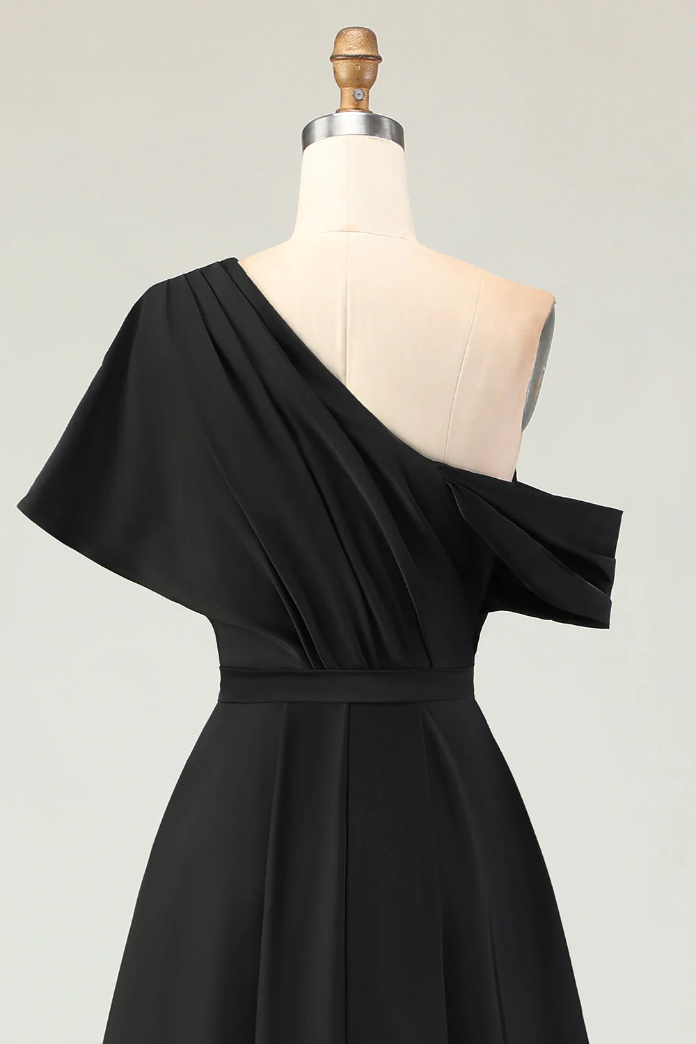 Robe Mère De La Mariée En Satin Noir Une Ligne Avec Poches - Image 5