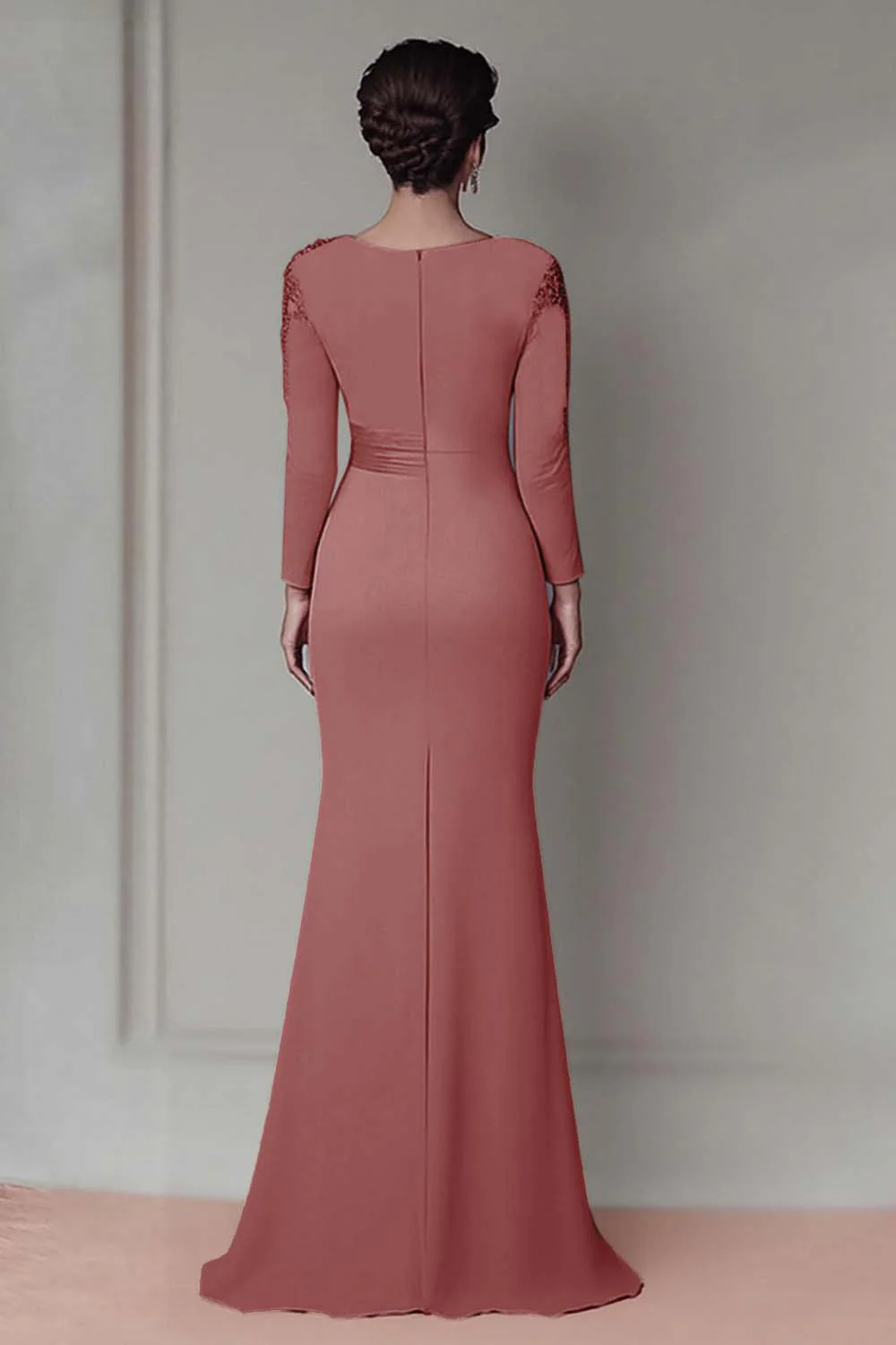 Robe Mère De La Mariée Fourreau Dentelle Fard À Joues À Manches Longues - Image 17