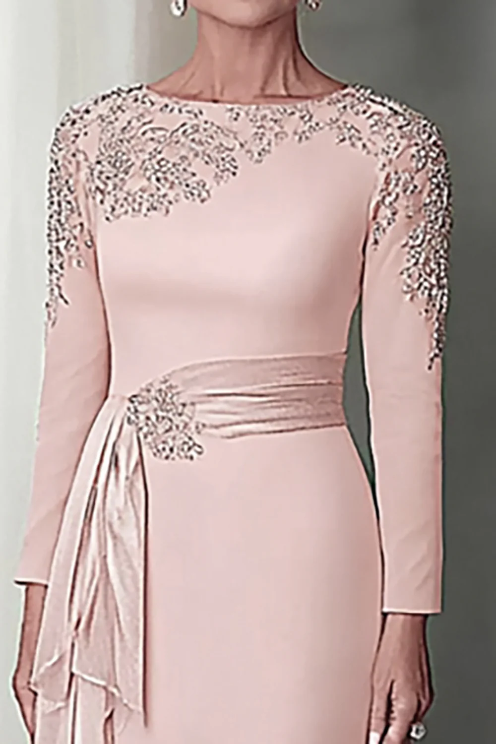 Robe Mère De La Mariée Fourreau Dentelle Fard À Joues À Manches Longues - Image 6
