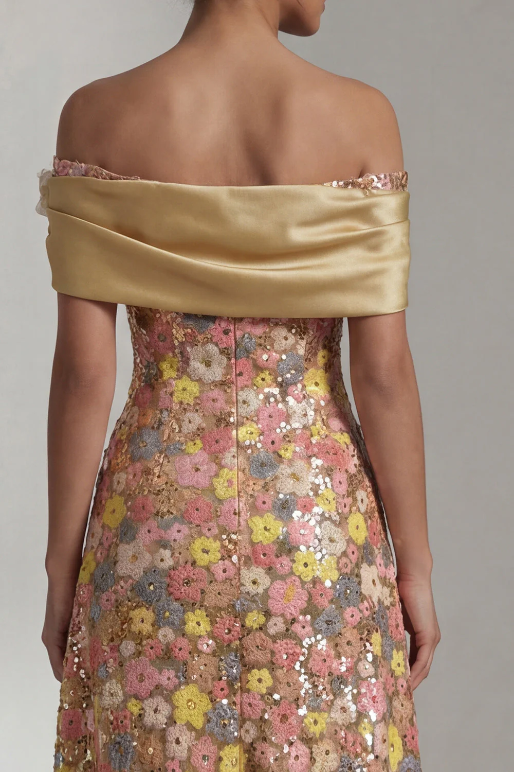 Robe Mère de la Mariée jaune scintillante Long Short Out Line, Mère de la Mariée - Image 5