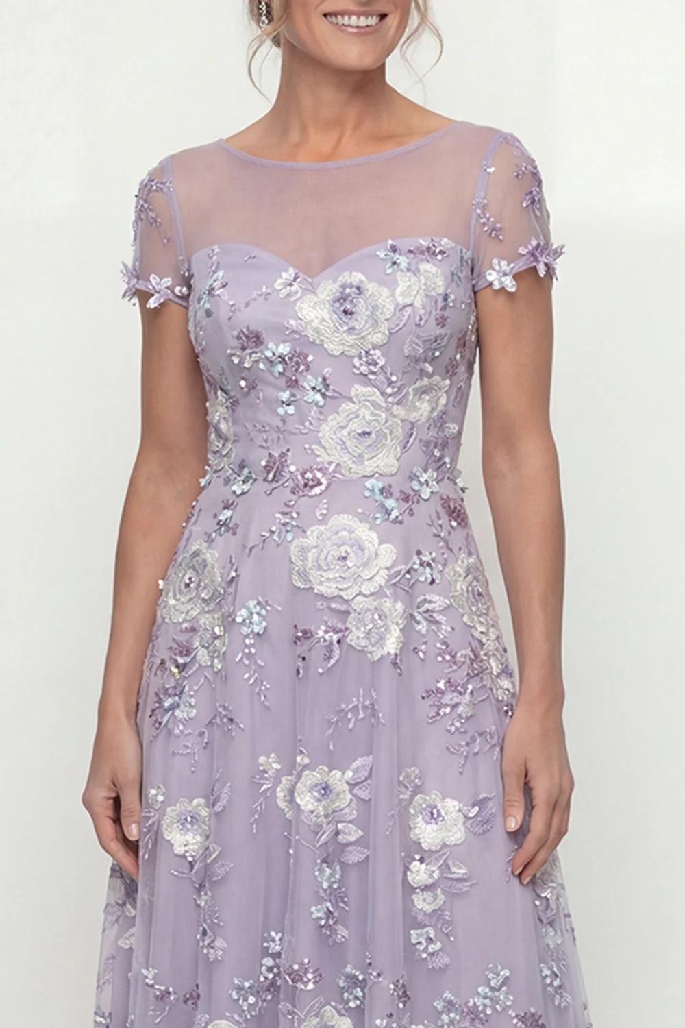 Robe Mère de la Mariée Violet poussiéreux À Ligne A à manches courtes - Image 3