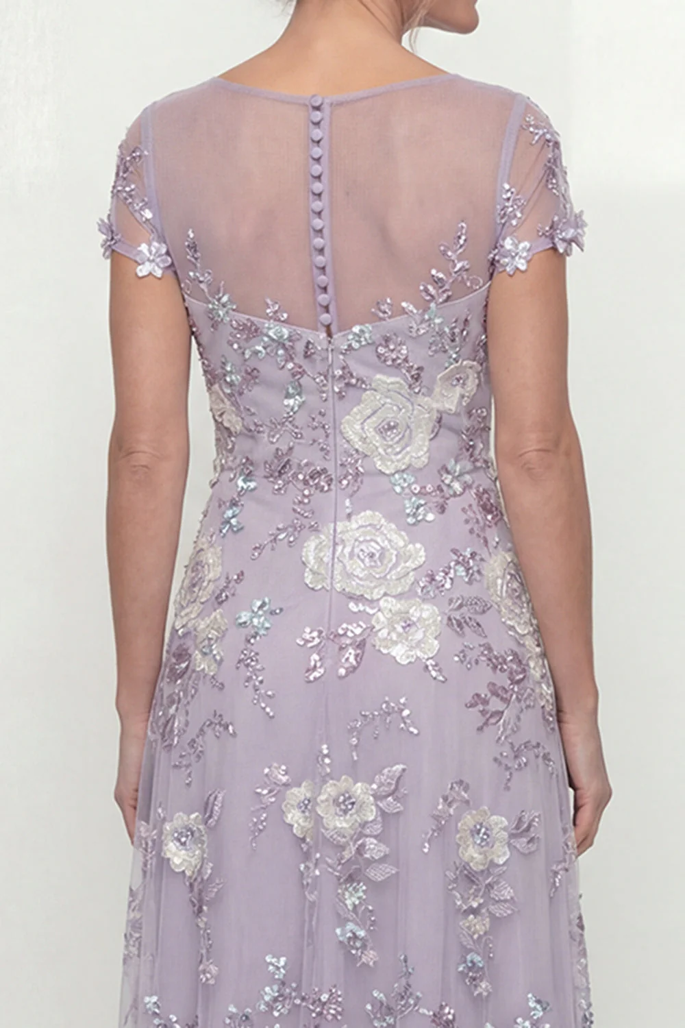 Robe Mère de la Mariée Violet poussiéreux À Ligne A à manches courtes - Image 4