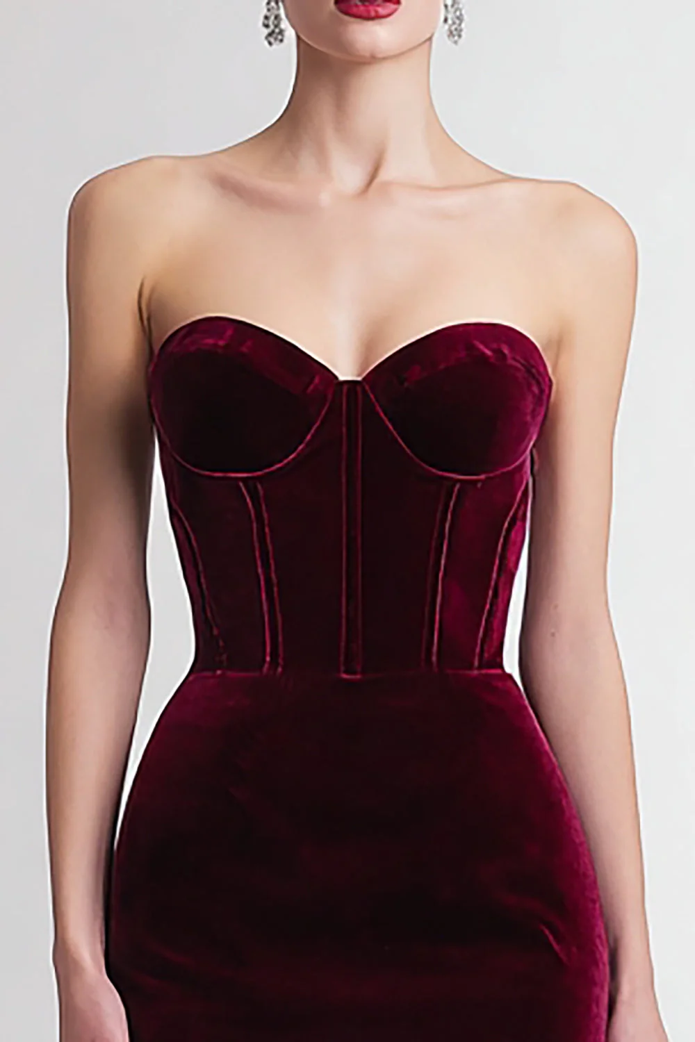 Robe mi-longue moulante en velours bordeaux - Image 2