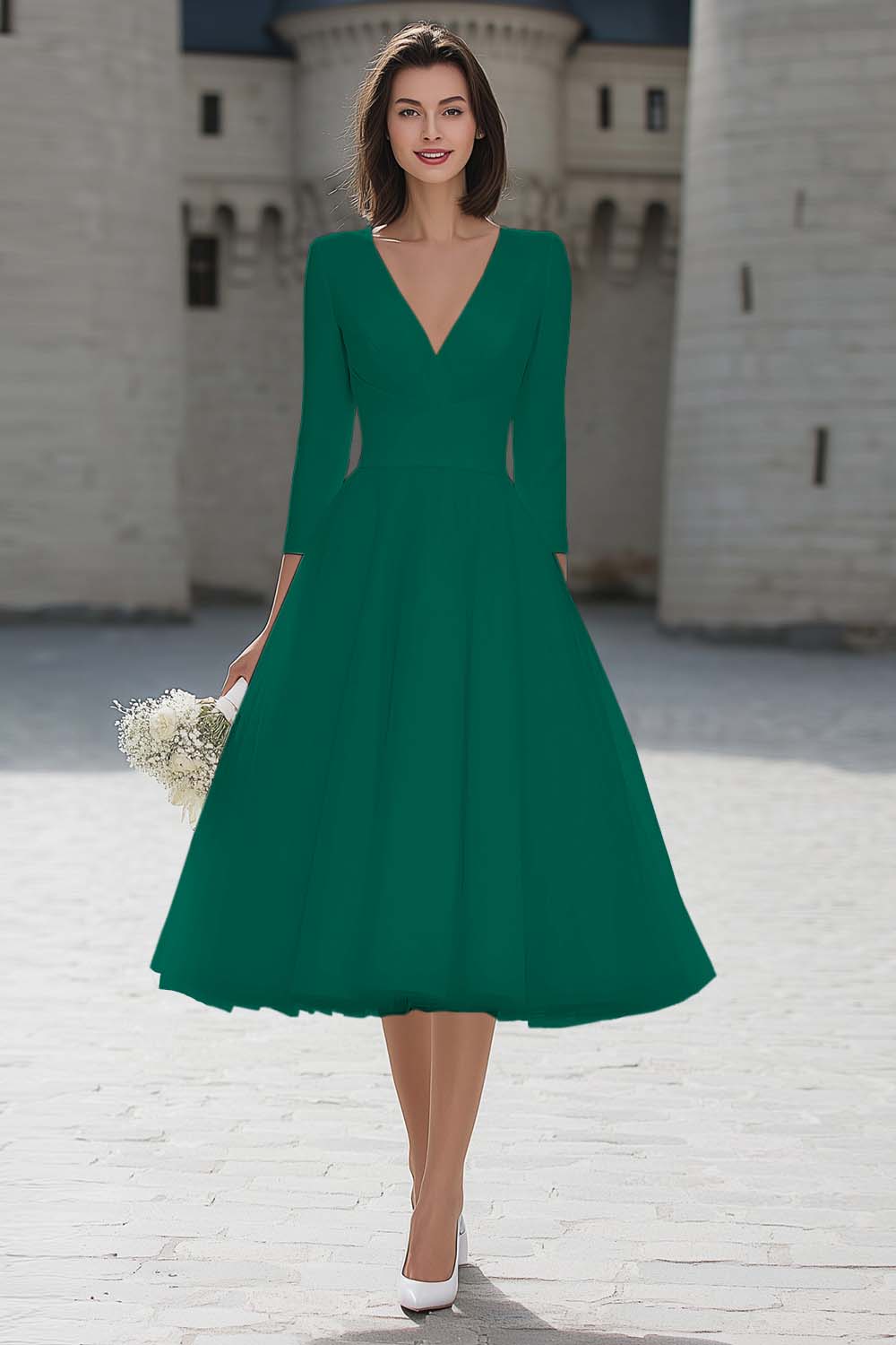 Robe de fiançailles midi ivoire trapèze à col V élégant - Image 9