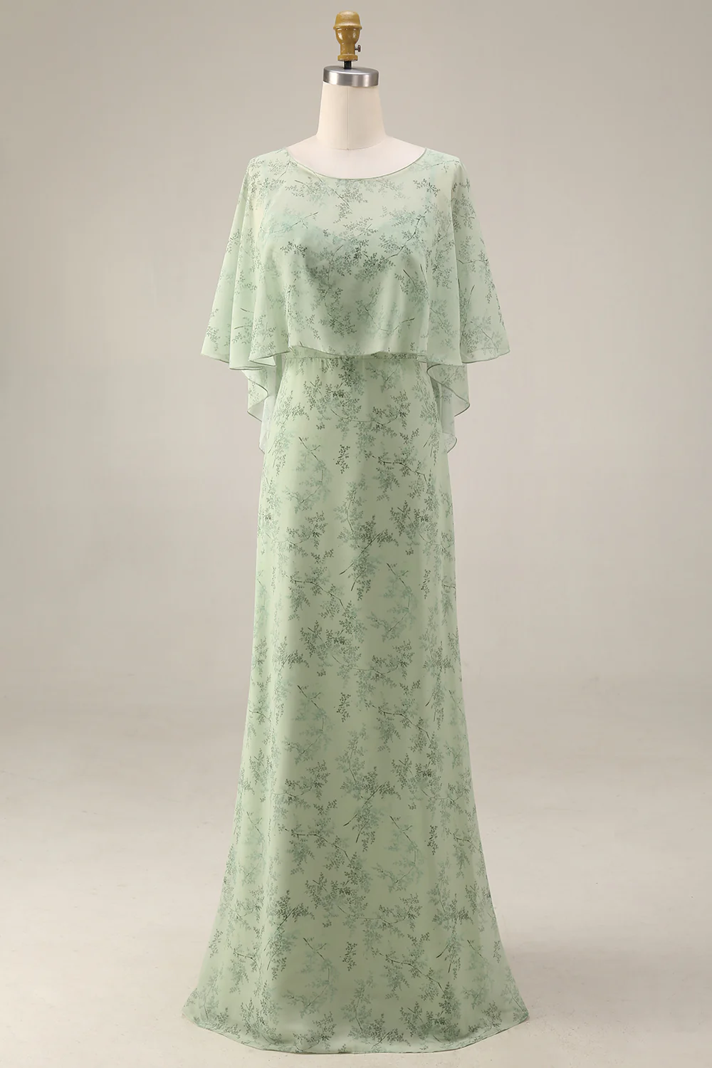 Robe de mariage invitée élégante deux pièces en chiffon imprimé Dusty Sage - Image 3
