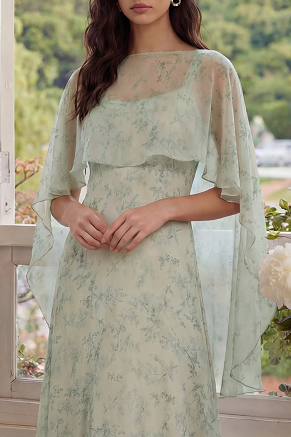 Robe de mariage invitée élégante deux pièces en chiffon imprimé Dusty Sage - Image 6