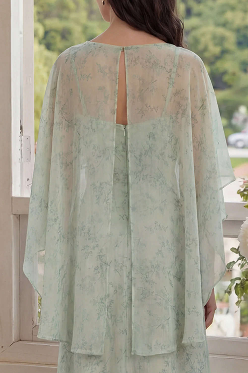 Robe de mariage invitée élégante deux pièces en chiffon imprimé Dusty Sage - Image 7