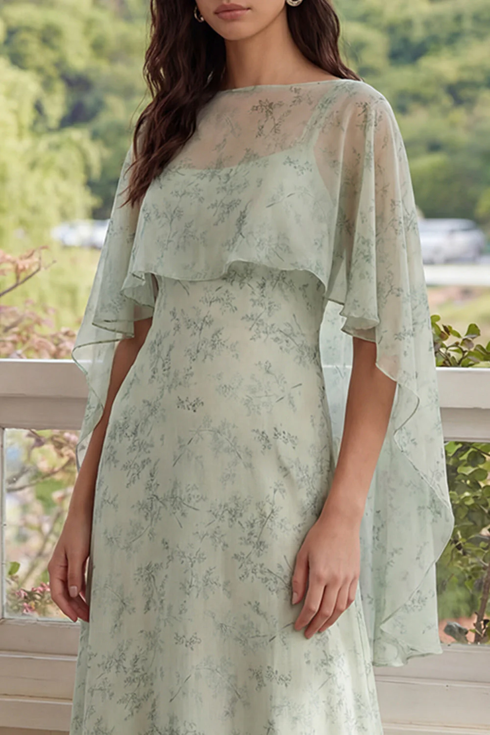 Robe de mariage invitée élégante deux pièces en chiffon imprimé Dusty Sage - Image 8