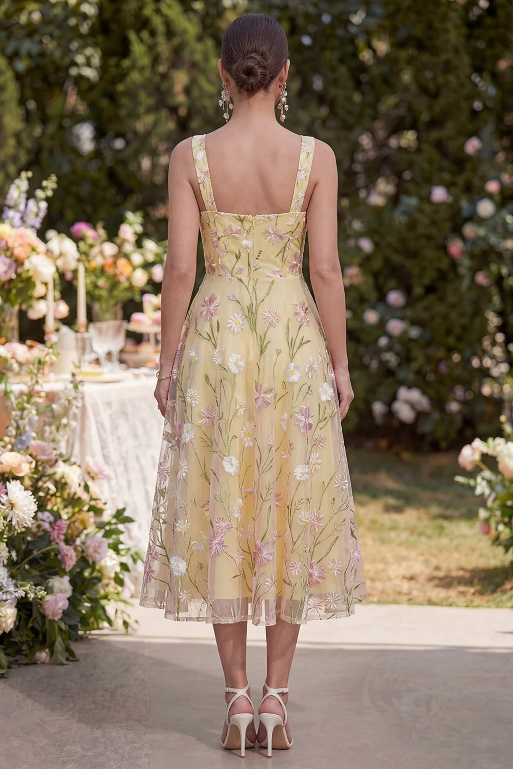 Robe Midi à bretelles épaisses Jaune clair fleur - Image 2