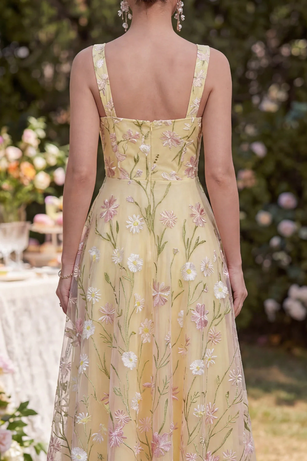 Robe Midi à bretelles épaisses Jaune clair fleur - Image 4