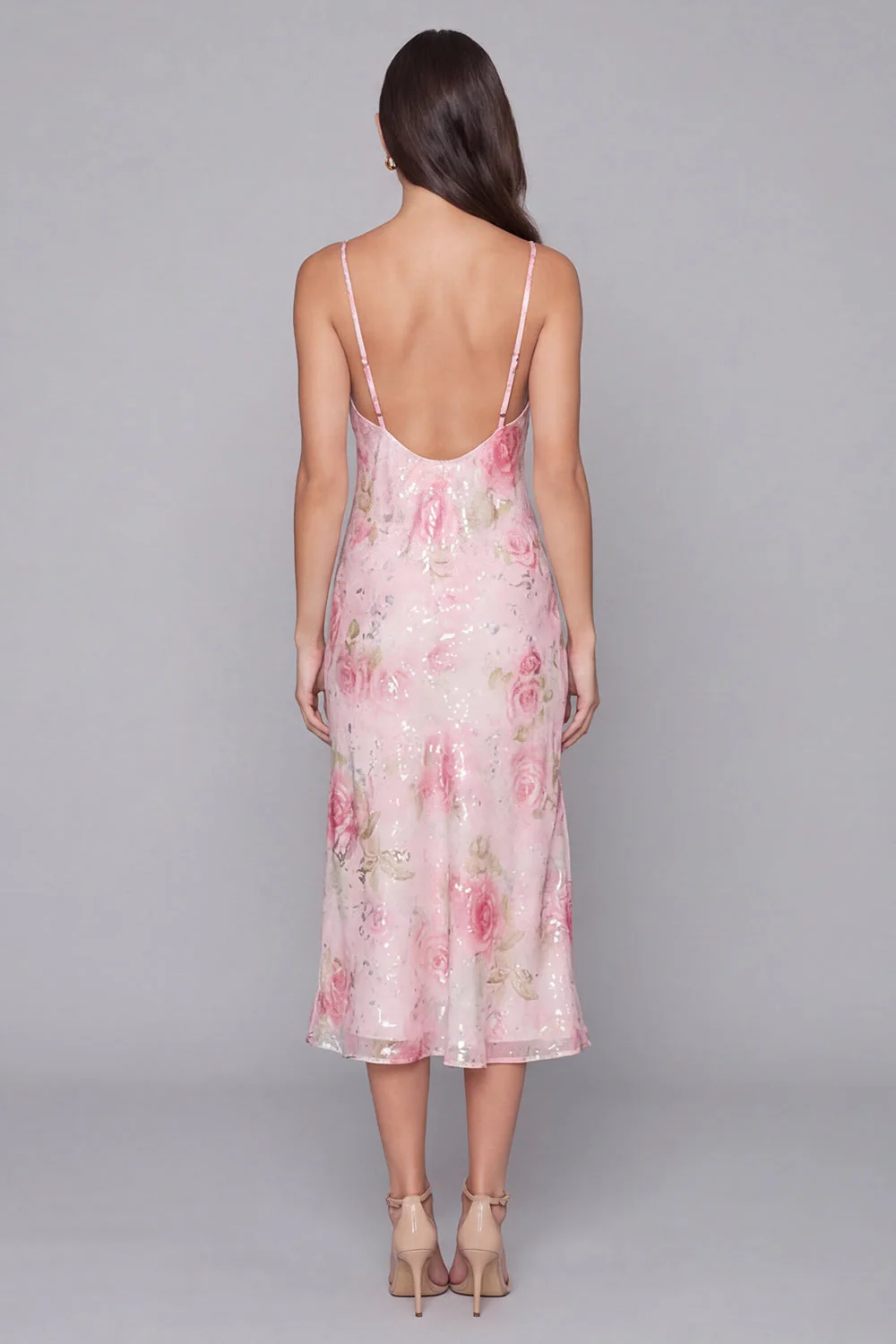 Robe midi à bretelles fines avec bretelles fines rose scintillante - Image 3