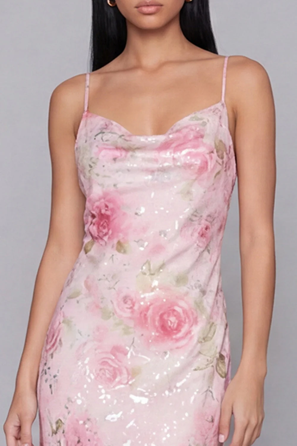 Robe midi à bretelles fines avec bretelles fines rose scintillante - Image 4