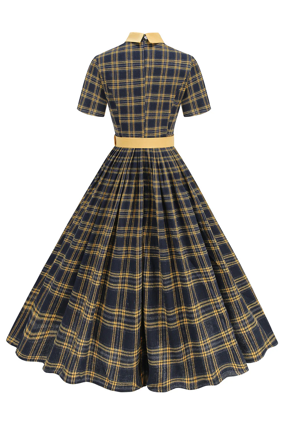 Robe Midi à carreaux noirs à col Claudine des années 1950 - Image 2