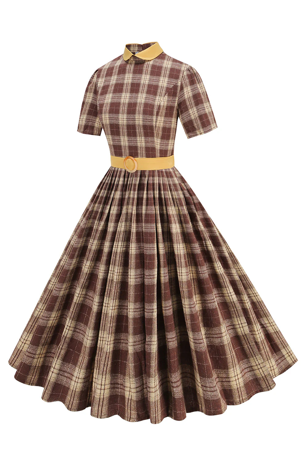 Robe Midi à carreaux noirs à col Claudine des années 1950 - Image 6
