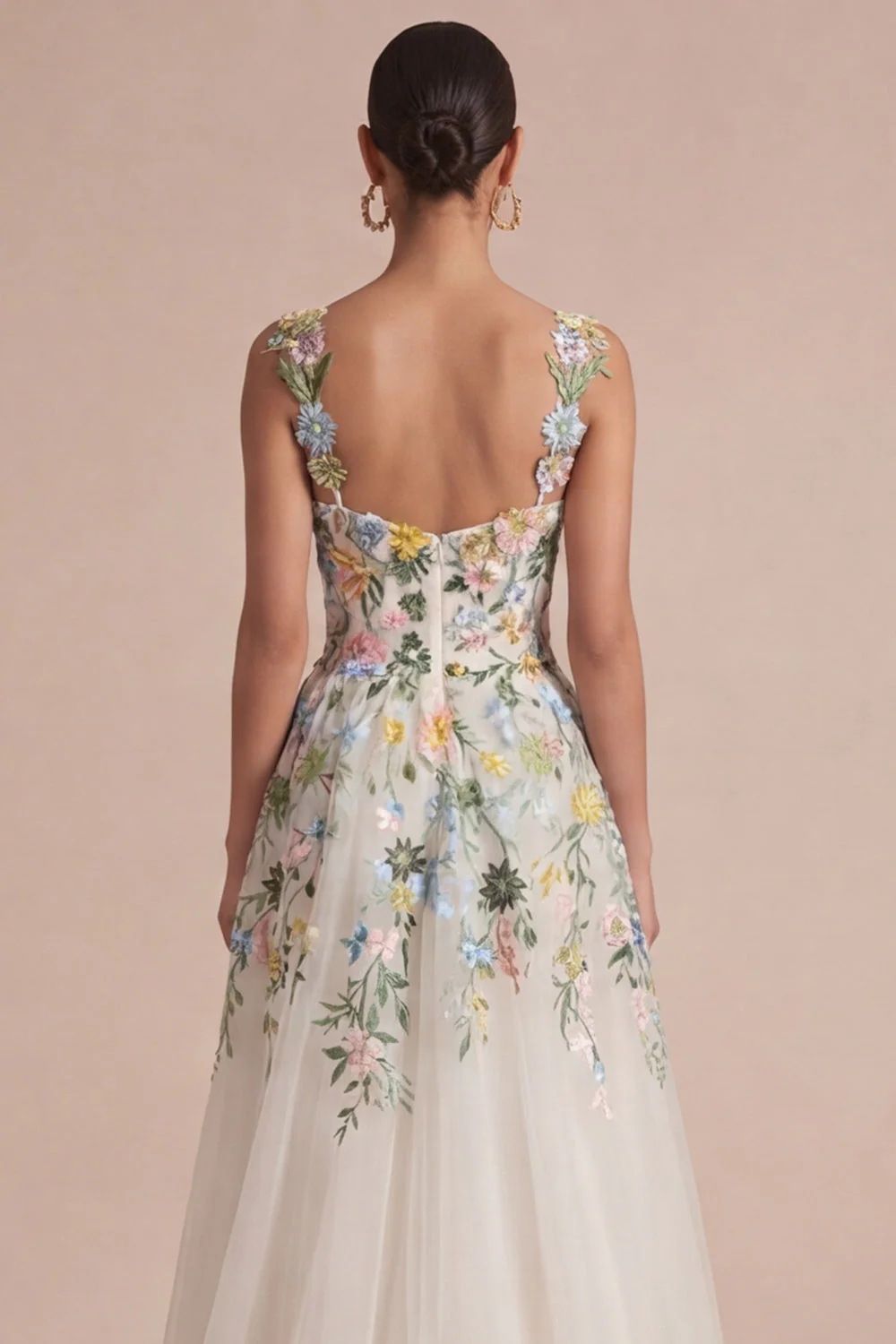 Robe Midi à col carré corset fleural blanc à col carré - Image 4