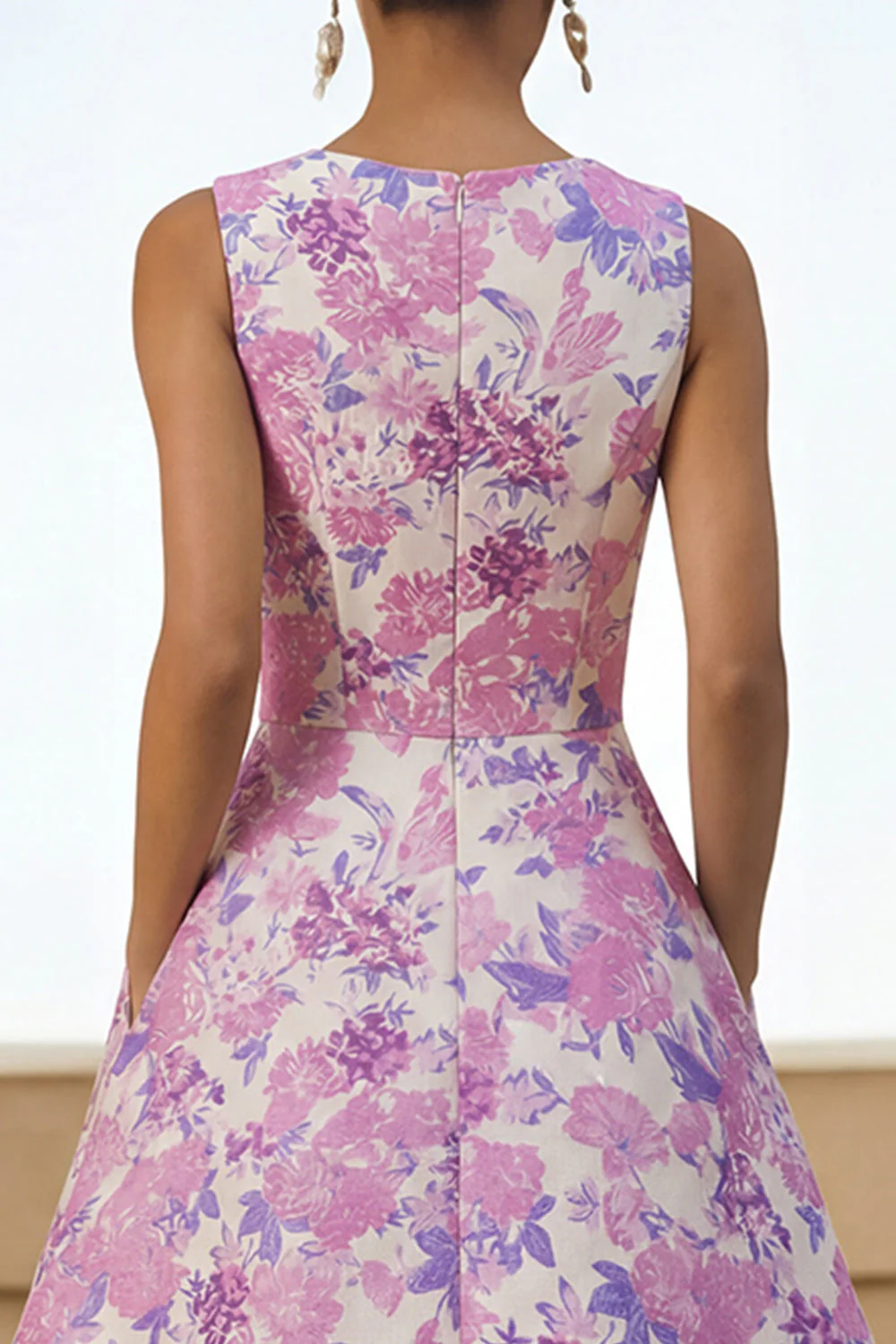 Robe midi à col rond imprimée en fleurs de lilas avec poches - Image 4