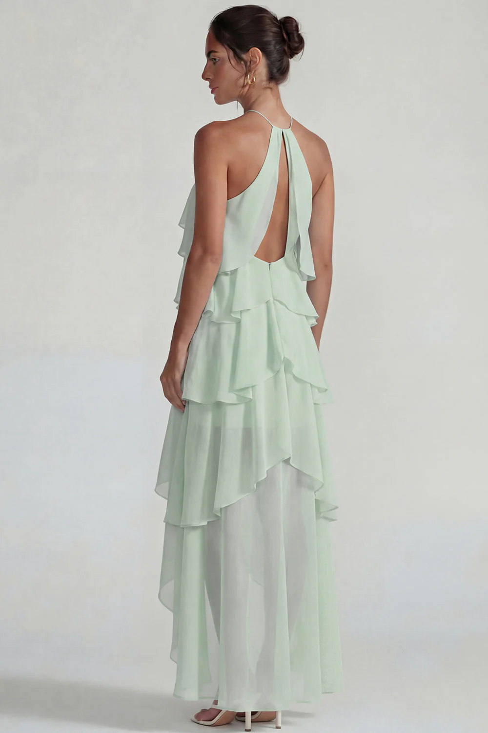 Robe Midi à étages à niveaux en chiffon chiffon à volants bleu - Image 6