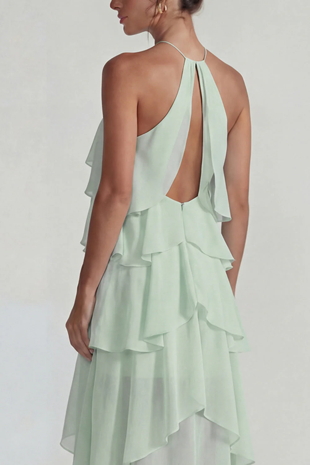 Robe Midi à étages à niveaux en chiffon chiffon à volants bleu - Image 8