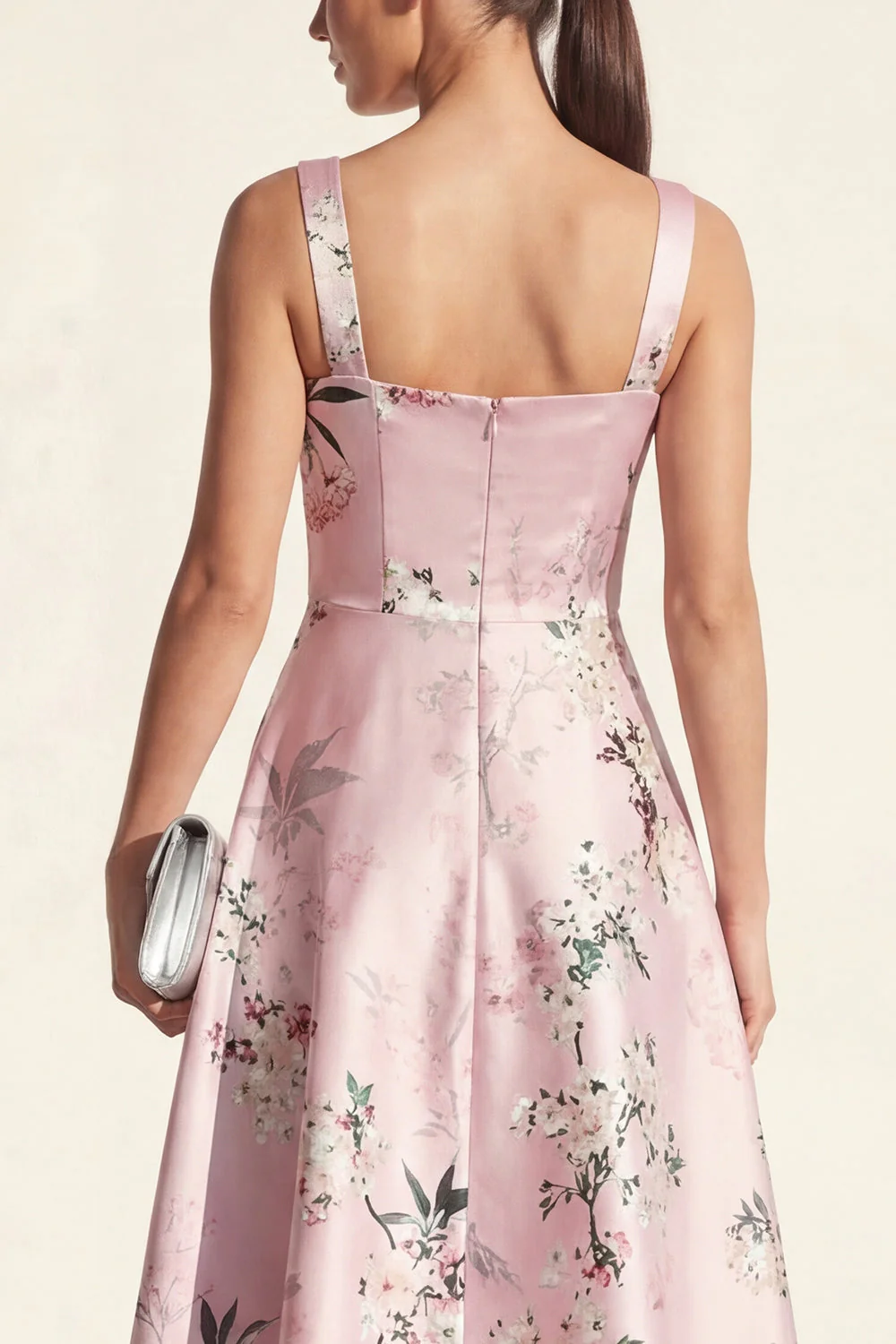 Robe midi à fleurs midi à satin à col carré bleu à col carré en ligne - Image 8
