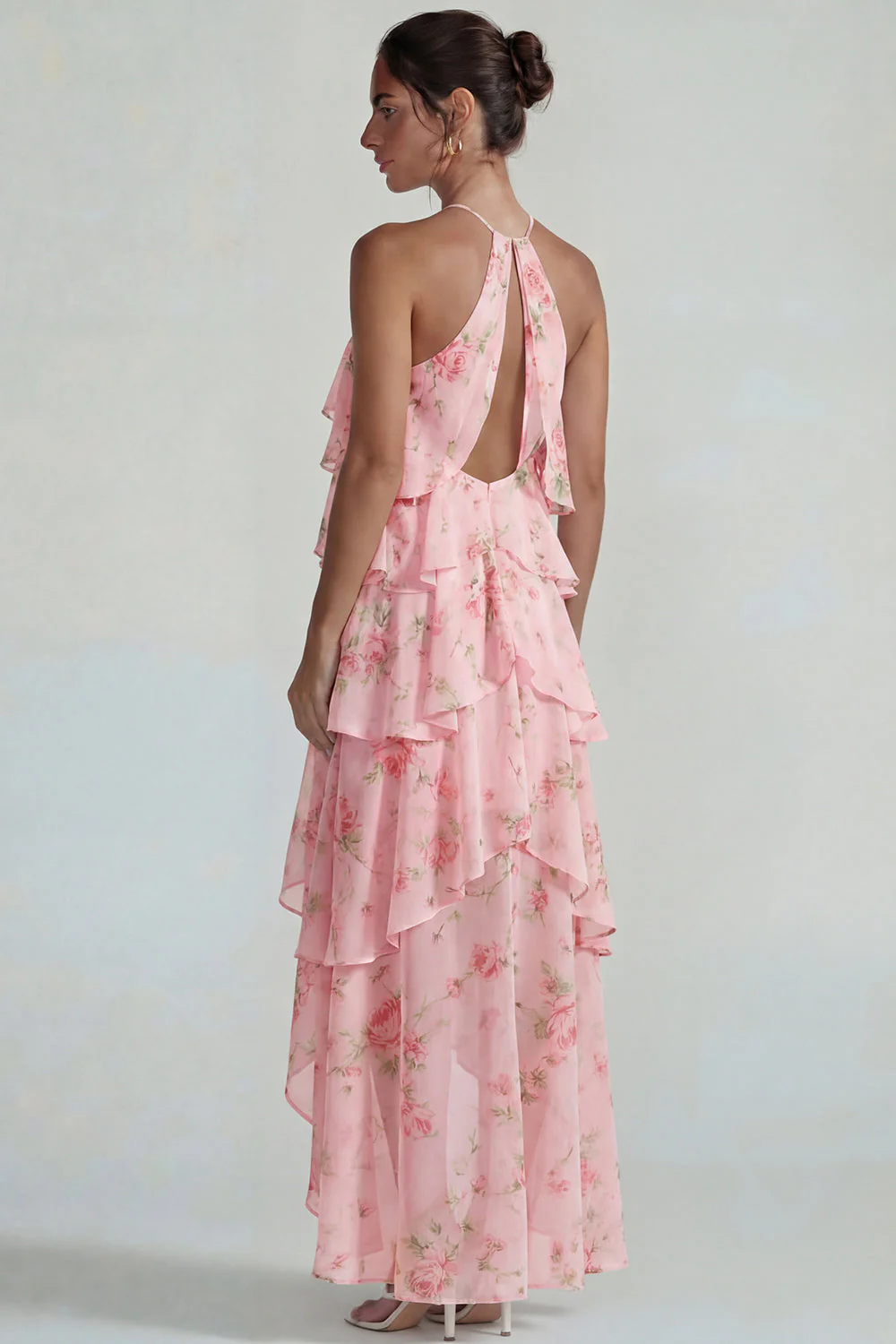 Robe Midi à motifs de fleurs à étages bleu rose à motifs en chiffon à étages - Image 10