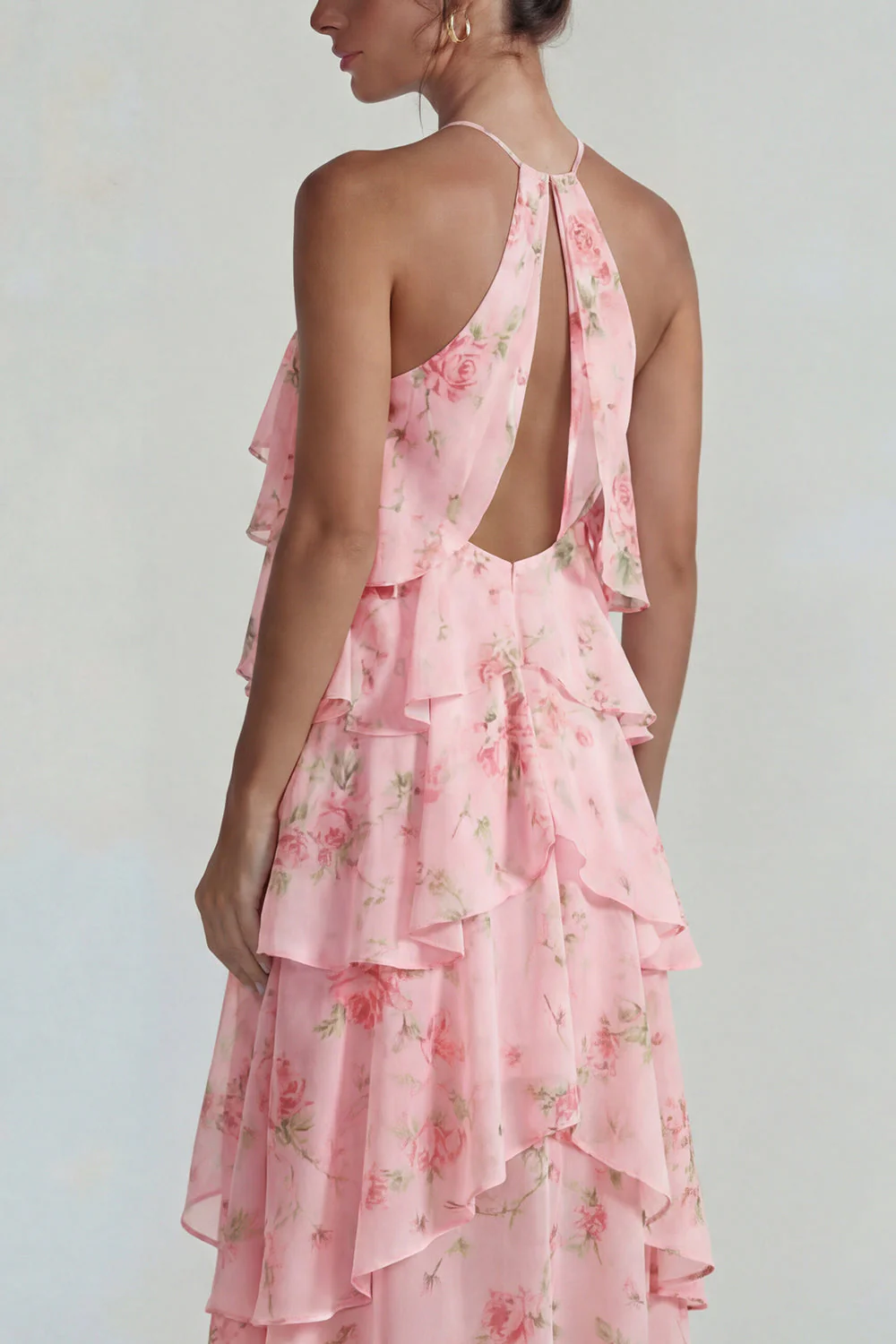 Robe Midi à motifs de fleurs à étages bleu rose à motifs en chiffon à étages - Image 12