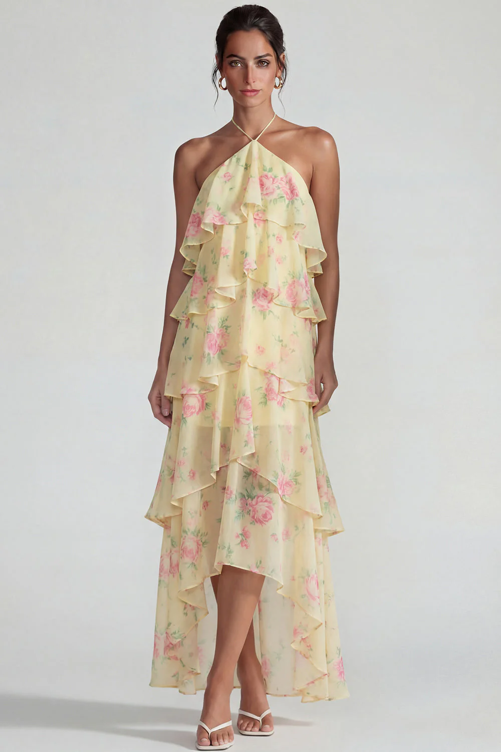 Robe Midi à motifs de fleurs à étages bleu rose à motifs en chiffon à étages - Image 13