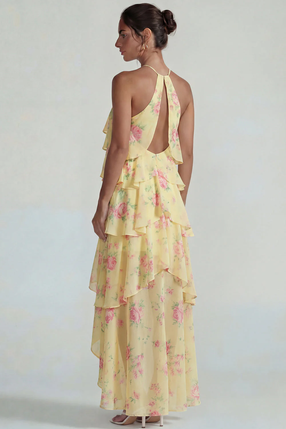 Robe Midi à motifs de fleurs à étages bleu rose à motifs en chiffon à étages - Image 14