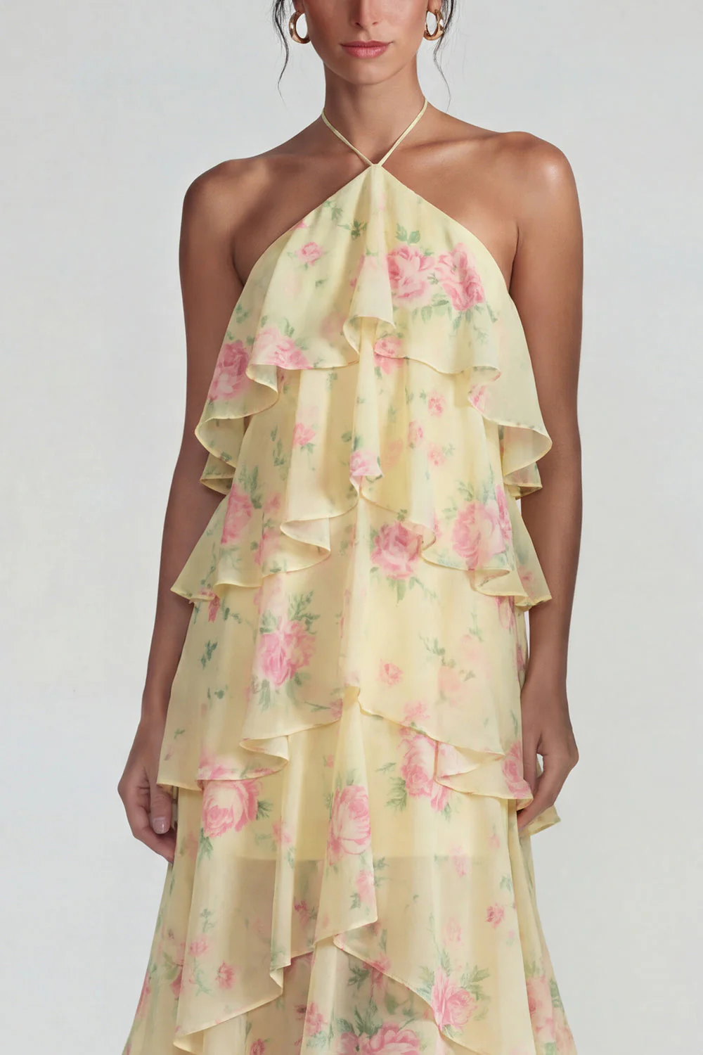 Robe Midi à motifs de fleurs à étages bleu rose à motifs en chiffon à étages - Image 15