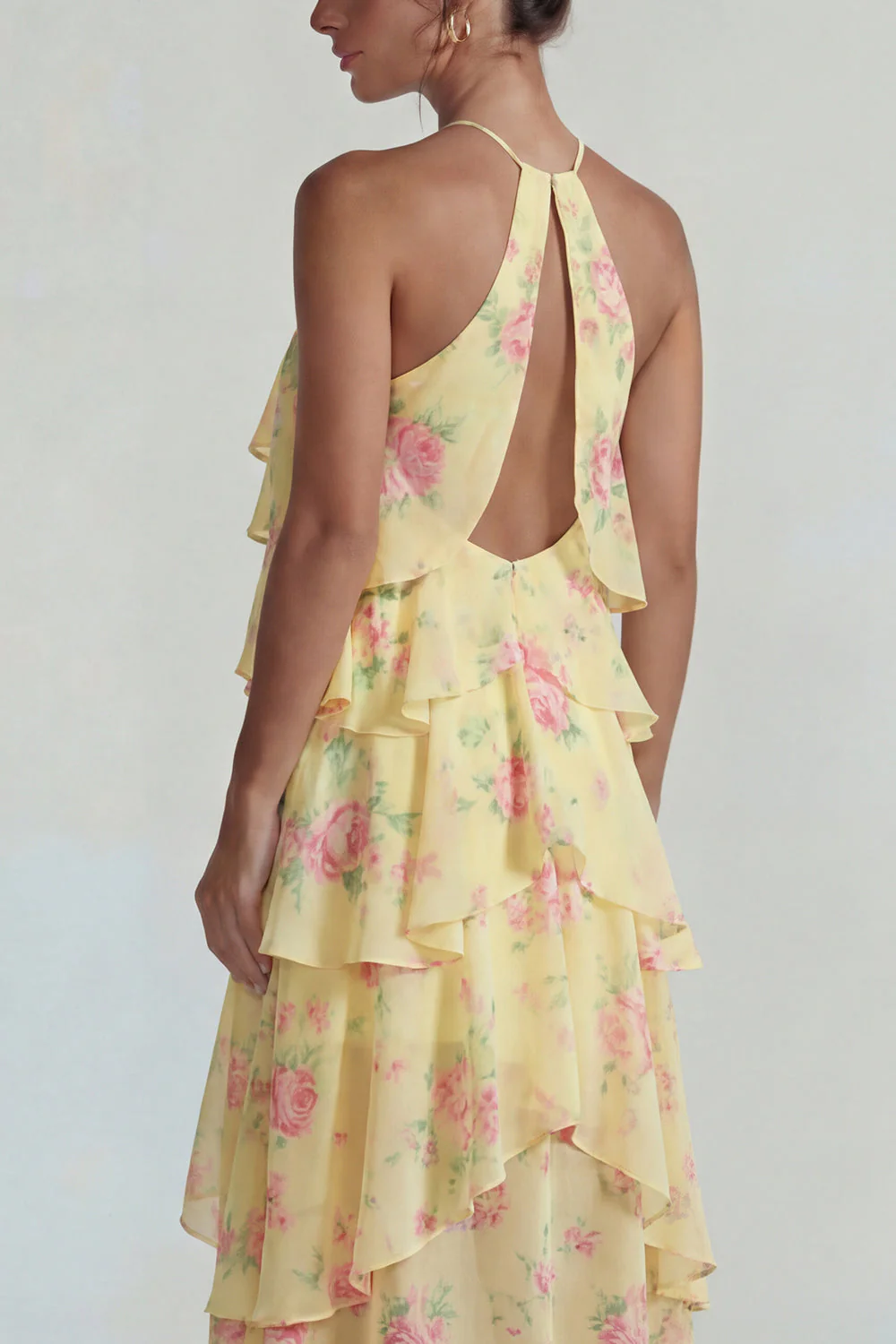 Robe Midi à motifs de fleurs à étages bleu rose à motifs en chiffon à étages - Image 16