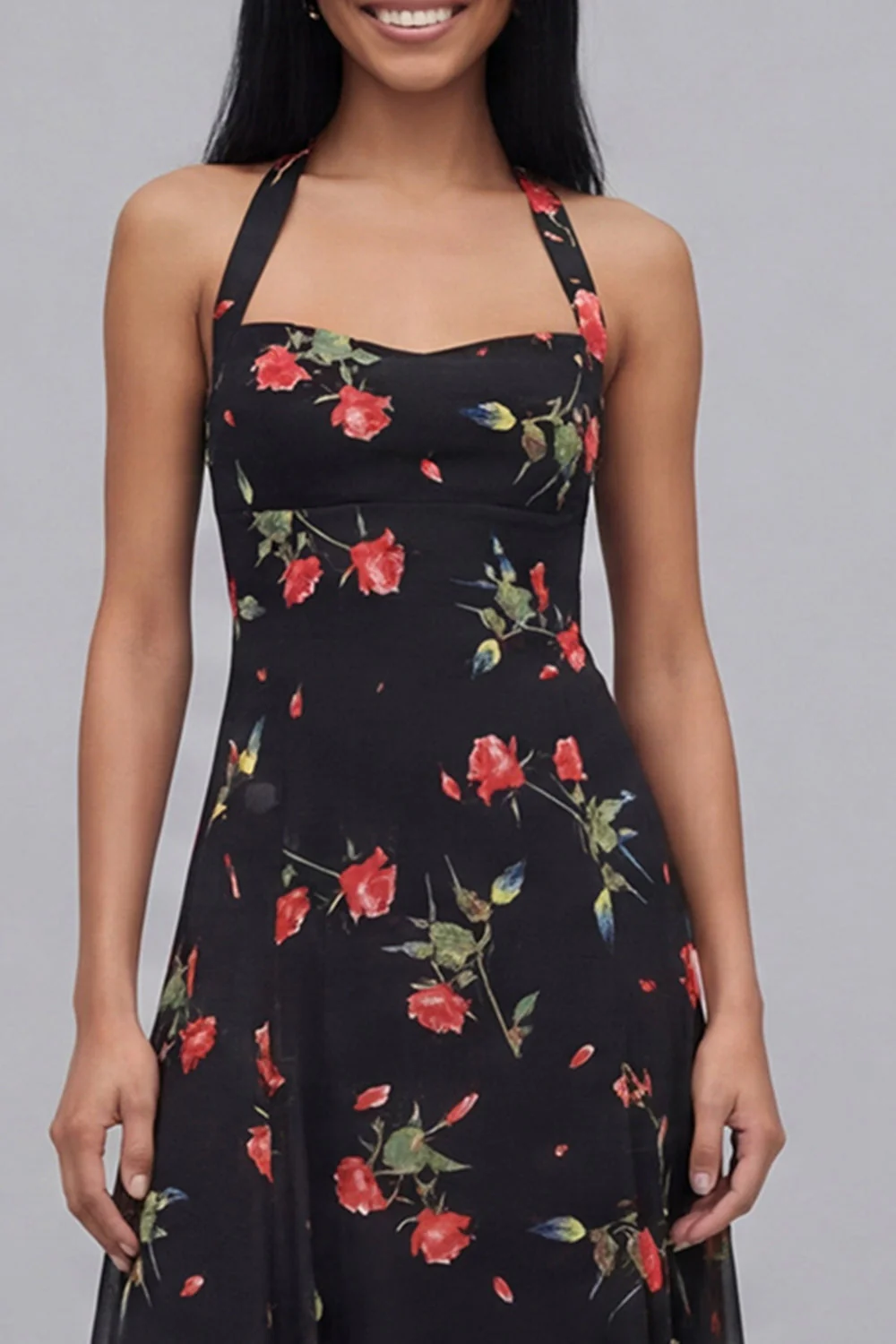 Robe midi à motifs floraux à motifs fourreau noir en chiffon - Image 4