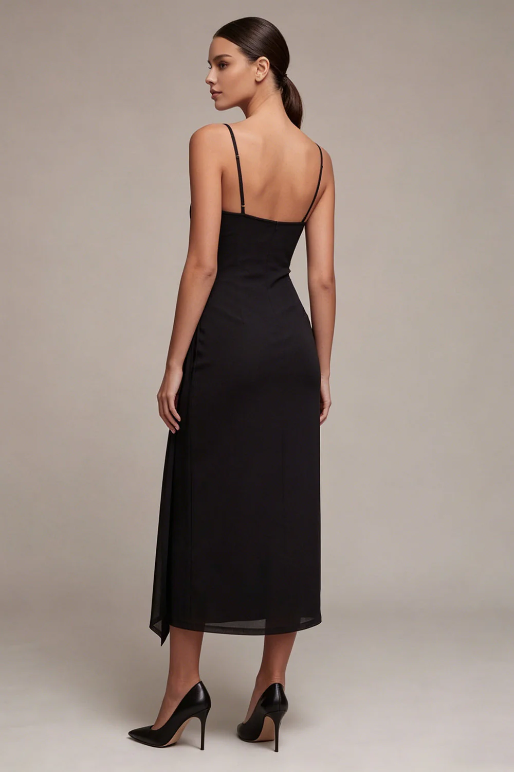 Robe Midi Black Tie à bretelles froncées à fourreau - Image 2