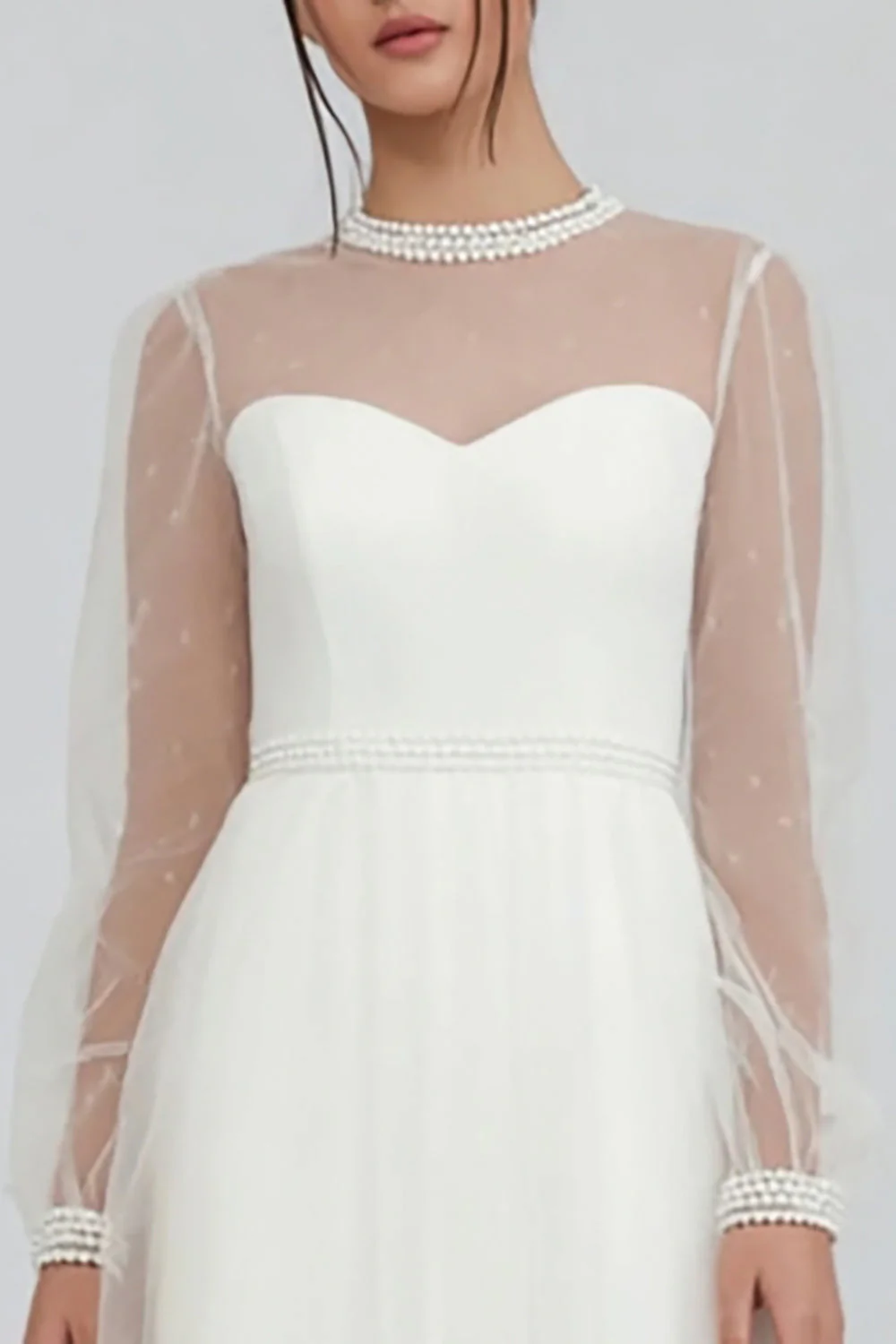 Robe midi de fiançailles à manches longues en tulle blanc - Image 2