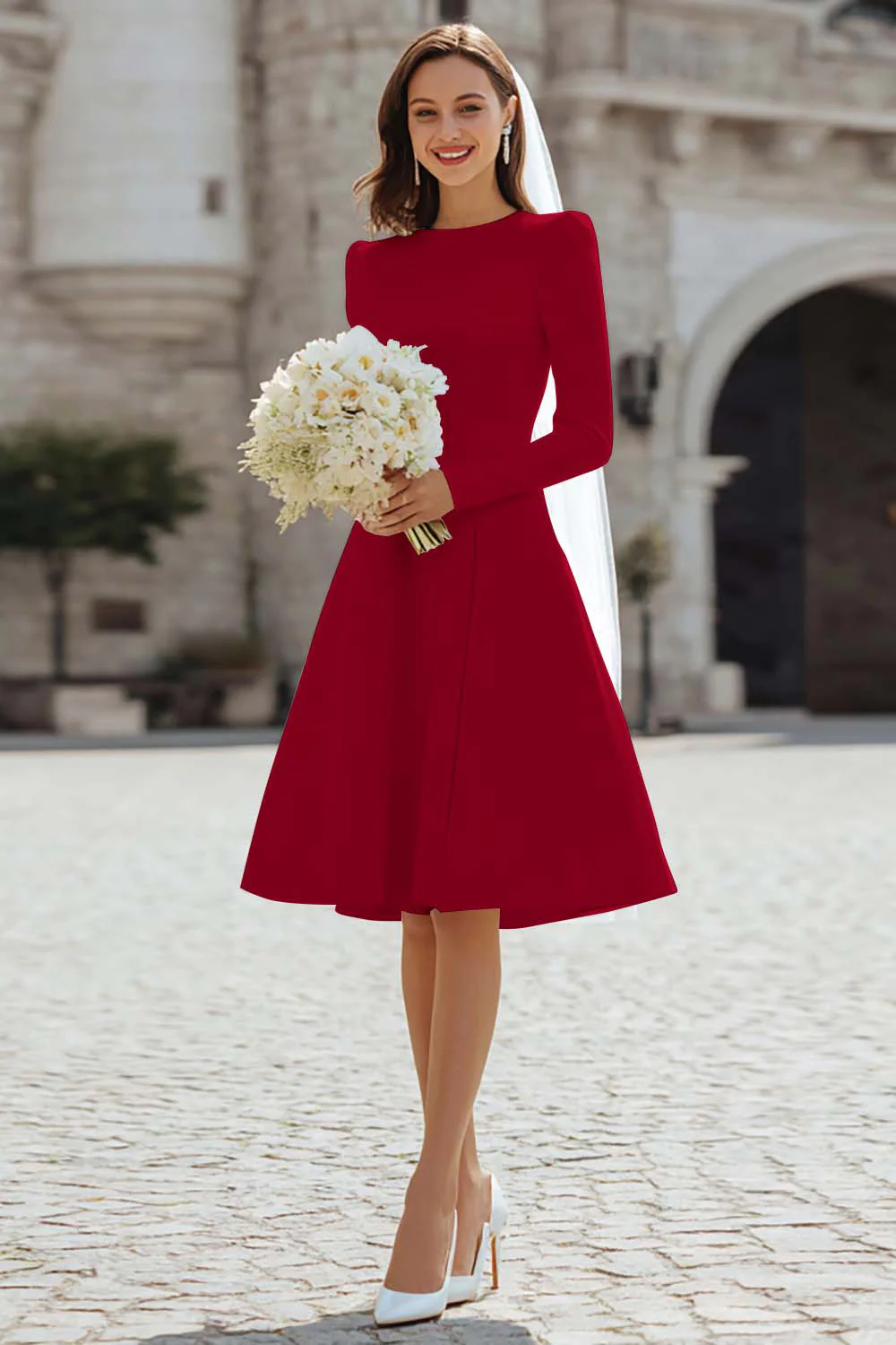 Robe de fiançailles midi ivoire en satin trapèze élégante et raffinée - Image 17