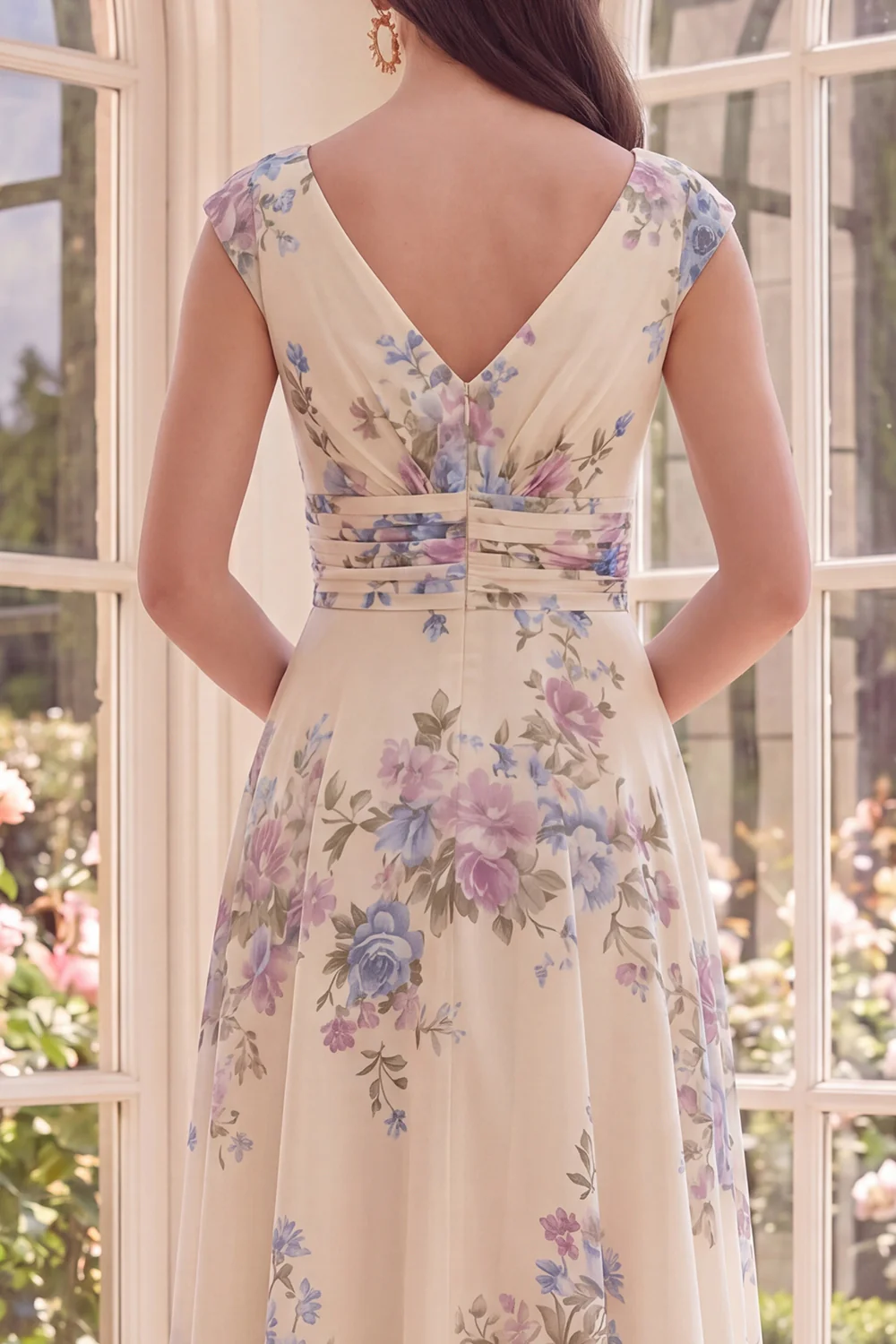 Robe midi de plage à décolleté en V abricot froncé à col en V - Image 5